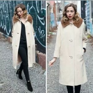 1950s cream wool coat w/ mink fur
